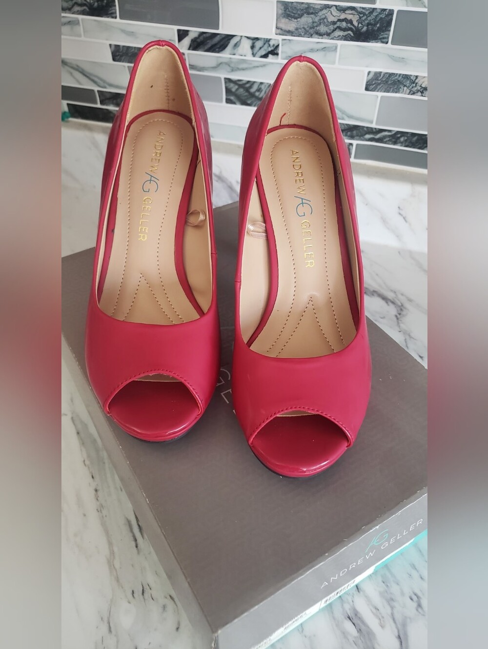 Andrew Geller Women's Red Peep-Toe Pumps